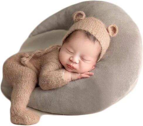 Zeroest Newborn Boy Photoshoot Outfits and Props Bear Set | Crochet Knitted Bonnet with Footed Romper, Infant Baby Girl Photography Prop in Saudi Arabia