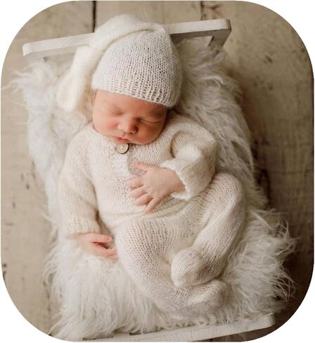 Newborn Photography Outfits Sleepy Hat & Romper Picture Props | Hand Knitted Costume Set for Baby Boys Girls Photography, Infant Photo Shoot Costume Prop for Newborn Sessions in Saudi Arabia