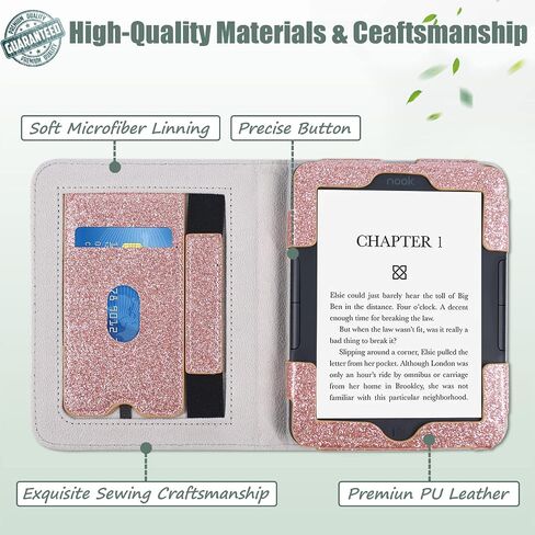 ACdream Case for Nook Glowlight 4 2021 / Nook GlowLight 4e 2022, Hands Free Stand Protective Durable Premium PU Leather Cover with Magnet Closure, Hand Strap, Card Slot,Glitter Rose in Saudi Arabia