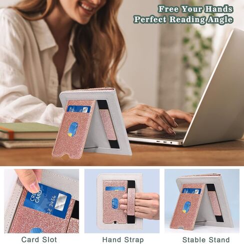 ACdream Case for Nook Glowlight 4 2021 / Nook GlowLight 4e 2022, Hands Free Stand Protective Durable Premium PU Leather Cover with Magnet Closure, Hand Strap, Card Slot,Glitter Rose in Saudi Arabia