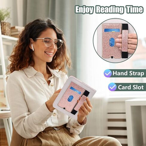 ACdream Case for Nook Glowlight 4 2021 / Nook GlowLight 4e 2022, Hands Free Stand Protective Durable Premium PU Leather Cover with Magnet Closure, Hand Strap, Card Slot,Glitter Rose in Saudi Arabia