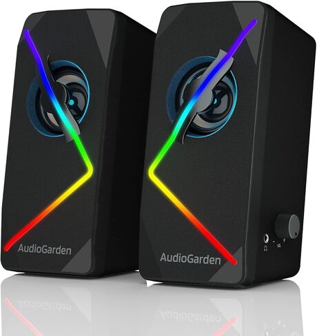 LTC AudioGarden AG-201 Computer Speakers, 2.0 Channel Wired RGB Desktop Gaming Speakers with Touch-Control 9 Colorful LED Backlit Modes, Enhanced Stereo Bass and Volume Knob, USB Powered/3.5mm Cable in Kuwait