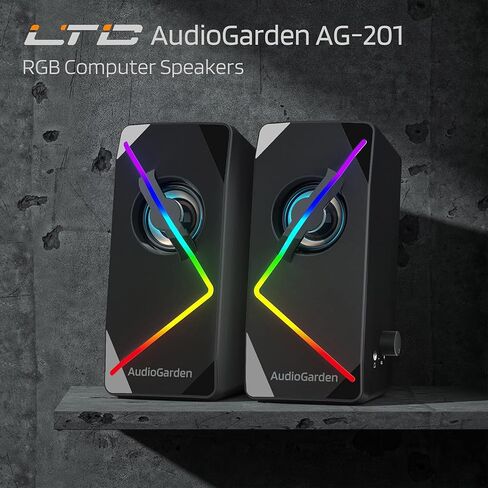 LTC AudioGarden AG-201 Computer Speakers, 2.0 Channel Wired RGB Desktop Gaming Speakers with Touch-Control 9 Colorful LED Backlit Modes, Enhanced Stereo Bass and Volume Knob, USB Powered/3.5mm Cable in Kuwait
