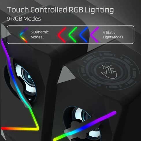 LTC AudioGarden AG-201 Computer Speakers, 2.0 Channel Wired RGB Desktop Gaming Speakers with Touch-Control 9 Colorful LED Backlit Modes, Enhanced Stereo Bass and Volume Knob, USB Powered/3.5mm Cable in Kuwait