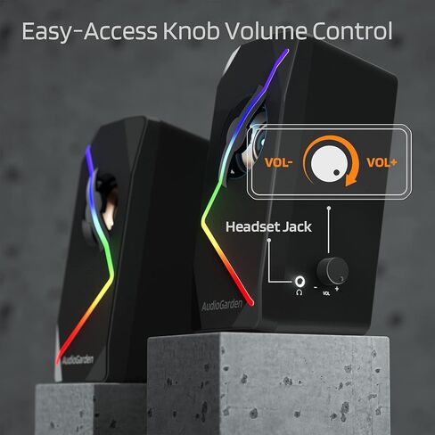 LTC AudioGarden AG-201 Computer Speakers, 2.0 Channel Wired RGB Desktop Gaming Speakers with Touch-Control 9 Colorful LED Backlit Modes, Enhanced Stereo Bass and Volume Knob, USB Powered/3.5mm Cable in Kuwait