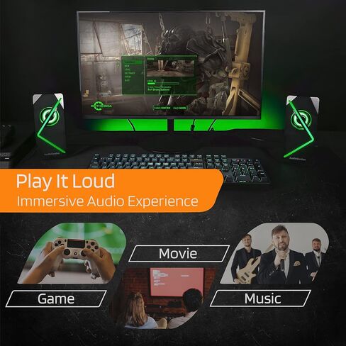 LTC AudioGarden AG-201 Computer Speakers, 2.0 Channel Wired RGB Desktop Gaming Speakers with Touch-Control 9 Colorful LED Backlit Modes, Enhanced Stereo Bass and Volume Knob, USB Powered/3.5mm Cable in Kuwait