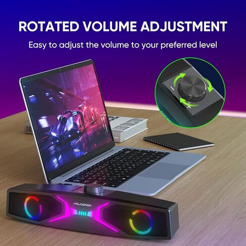 MELOGAGA Computer Sound Bar, USB/USB-C Powered PC Speakers Soundbar with HiFi Stereo Sound, Rotated Knob Volume Control for Desktop Monitor, iMac, MacBook, Laptop, Tablets in Kuwait