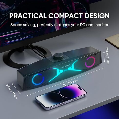 MELOGAGA Computer Sound Bar, USB/USB-C Powered PC Speakers Soundbar with HiFi Stereo Sound, Rotated Knob Volume Control for Desktop Monitor, iMac, MacBook, Laptop, Tablets in Kuwait