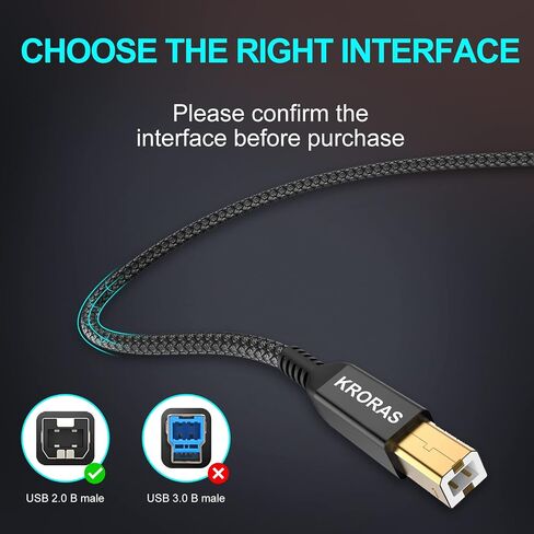 USB 2.0 Printer Cable 20 feet, USB Type A Male to B Male Scanner Cord High Speed for HP, Canon, Dell, Epson, Lexmark, Audio Interface, Midi Keyboard and More in Kuwait