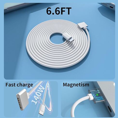 كابل Aurioen 140 واط USB-C إلى كابل مغناطيسي 3، كابل شحن آمن متوافق مع MacBook Pro 2021 M1 Pro & Max 14" 16"، MacBook Air 2022 M2، MacBook Pro 2023 M2 Pro & Max 14" 16" - 6.6 قدم in Kuwait
