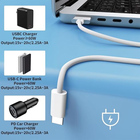 كابل Aurioen 140 واط USB-C إلى كابل مغناطيسي 3، كابل شحن آمن متوافق مع MacBook Pro 2021 M1 Pro & Max 14" 16"، MacBook Air 2022 M2، MacBook Pro 2023 M2 Pro & Max 14" 16" - 6.6 قدم in Kuwait