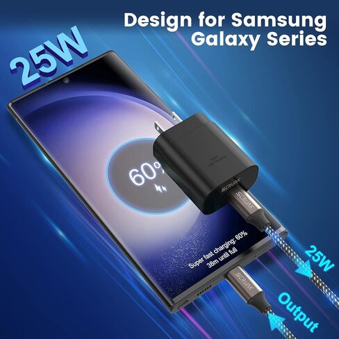 شاحن سامسونج فائق السرعة 25 وات من النوع C، SCRUAK 3Pack S23 Ultra Charger PD/PPS USB C كتلة شحن فائقة السرعة وسلك من النوع C بطول 6.6 قدم لهاتف Samsung Galaxy S23/S23+/S23 Ultra/S22/S22+/S22 Ultra/S21/S20/Note 20 in Kuwait