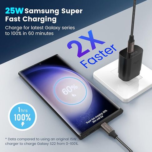 شاحن سامسونج فائق السرعة 25 وات من النوع C، SCRUAK 3Pack S23 Ultra Charger PD/PPS USB C كتلة شحن فائقة السرعة وسلك من النوع C بطول 6.6 قدم لهاتف Samsung Galaxy S23/S23+/S23 Ultra/S22/S22+/S22 Ultra/S21/S20/Note 20 in Kuwait