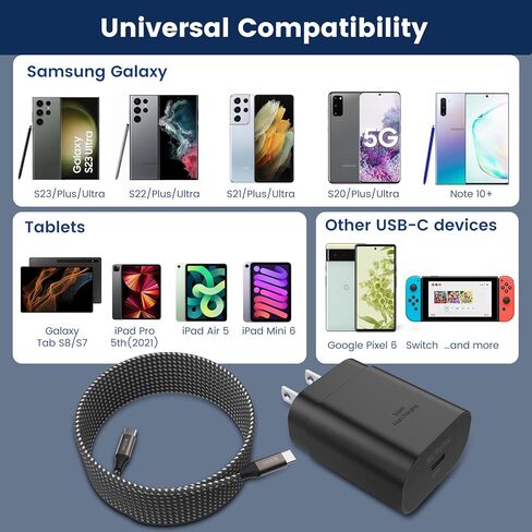 شاحن سامسونج فائق السرعة 25 وات من النوع C، SCRUAK 3Pack S23 Ultra Charger PD/PPS USB C كتلة شحن فائقة السرعة وسلك من النوع C بطول 6.6 قدم لهاتف Samsung Galaxy S23/S23+/S23 Ultra/S22/S22+/S22 Ultra/S21/S20/Note 20 in Kuwait