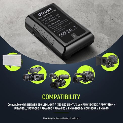 بطارية OTREST بقدرة 6600 مللي أمبير في الساعة على شكل V، BP-95W 14.8V 95Wh بطارية ليثيوم أيون قابلة لإعادة الشحن مع شاحن مخرج D Tap وكابل لإضاءة LED لبث الفيديو متوافق مع كاميرا فيديو Sony BMPCC in Kuwait