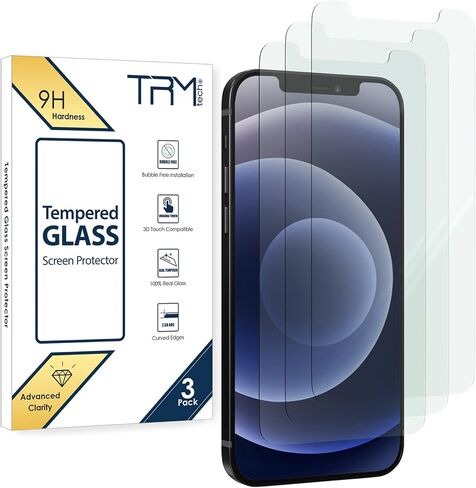 واقي شاشة TRM TECH من الزجاج المقسى لهاتف iPhone 12/12 Pro (6.1 بوصة، 2020) سهل التركيب، مضاد للخدش، خالي من الفقاعات، صلابة 9H، شفاف، صندوق بيع بالتجزئة - (3 عبوات) in Kuwait