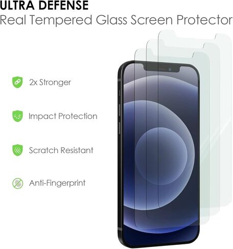 واقي شاشة TRM TECH من الزجاج المقسى لهاتف iPhone 12/12 Pro (6.1 بوصة، 2020) سهل التركيب، مضاد للخدش، خالي من الفقاعات، صلابة 9H، شفاف، صندوق بيع بالتجزئة - (3 عبوات) in Kuwait