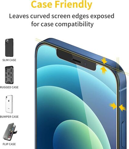 واقي شاشة TRM TECH من الزجاج المقسى لهاتف iPhone 12/12 Pro (6.1 بوصة، 2020) سهل التركيب، مضاد للخدش، خالي من الفقاعات، صلابة 9H، شفاف، صندوق بيع بالتجزئة - (3 عبوات) in Kuwait