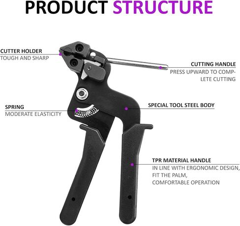 قاطع روابط بسحاب من الفولاذ المقاوم للصدأ، مسدس ربط الكابلات، أداة شد ربط الرمز البريدي، مسدس ربط معدني لقطع روابط الكابلات من الفولاذ المقاوم للصدأ (أسود) in Kuwait