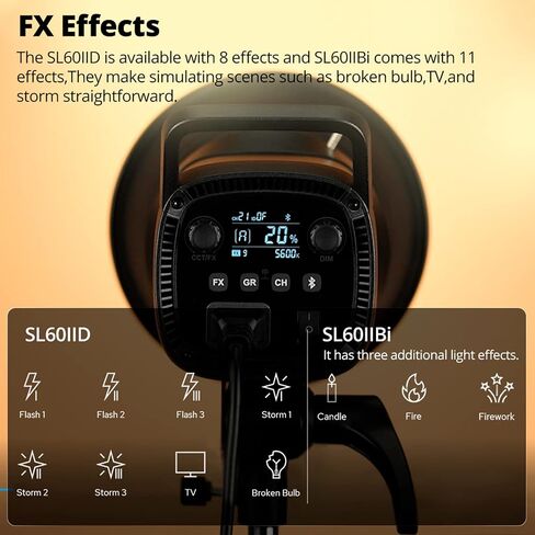 Godox SL-60W CRI 95+ LED فيديو ضوئي SL60W أبيض 5600K إصدار 60WS Bowens Mount + جهاز تحكم عن بعد + عاكس in Kuwait