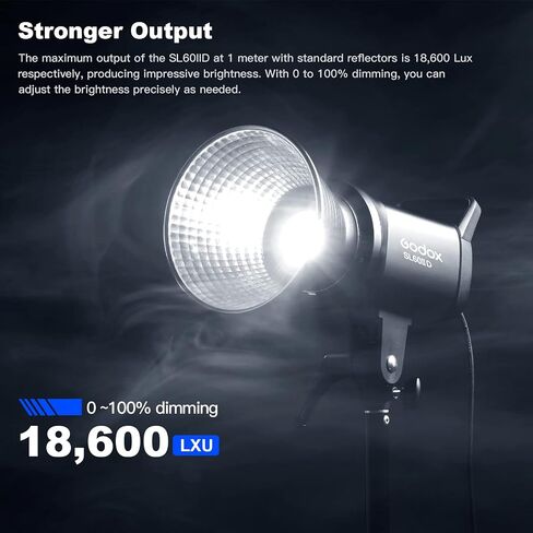 مصباح فيديو Godox SL60IID LED، طقم إضاءة فيديو 2 * SL60W، إصدار أبيض 5600 كلفن، إضاءة إخراج مستمرة مع حامل بوينز، CRI 96+ TLCI97+، لتسجيل الفيديو وصور منتجات الزفاف... (عبوتان) in Saudi Arabia