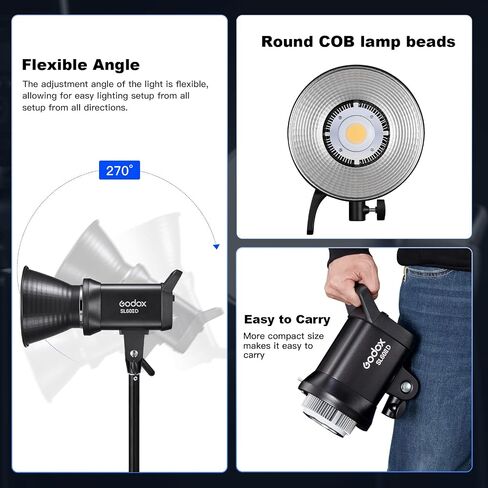 مصباح فيديو Godox SL60IID LED، طقم إضاءة فيديو 2 * SL60W، إصدار أبيض 5600 كلفن، إضاءة إخراج مستمرة مع حامل بوينز، CRI 96+ TLCI97+، لتسجيل الفيديو وصور منتجات الزفاف... (عبوتان) in Saudi Arabia