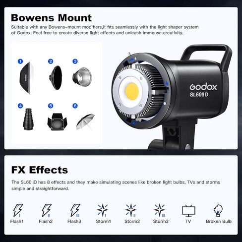 مصباح فيديو Godox SL60IID LED، طقم إضاءة فيديو 2 * SL60W، إصدار أبيض 5600 كلفن، إضاءة إخراج مستمرة مع حامل بوينز، CRI 96+ TLCI97+، لتسجيل الفيديو وصور منتجات الزفاف... (عبوتان) in Saudi Arabia