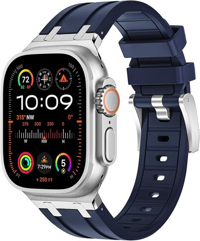 Mazuboho لساعة Apple Watch Ultra 2 Band 49mm 45mm 44mm 42mm للرجال، أربطة iWatch من مطاط السيليكون السائل AP ومشبك من الفولاذ المقاوم للصدأ مصمم لساعة Apple Ultra Band/Ultra 2 Series 9 8 7 6 5 4 SE in Kuwait