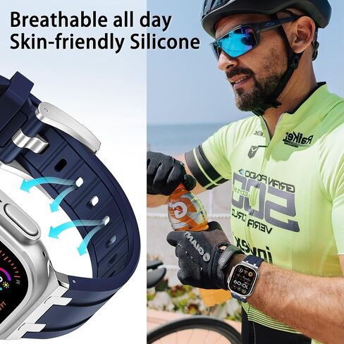 Mazuboho لساعة Apple Watch Ultra 2 Band 49mm 45mm 44mm 42mm للرجال، أربطة iWatch من مطاط السيليكون السائل AP ومشبك من الفولاذ المقاوم للصدأ مصمم لساعة Apple Ultra Band/Ultra 2 Series 9 8 7 6 5 4 SE in Kuwait