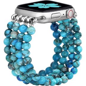 Newlibery Natural Stone Bracelet Beaded-Bands Compatibe with Apple Watch Series 9 8 7 6 5 4 3 2 1, Feminine Cute Handmade Elastic Stretch Beaded Strap For iWatch Bands 38mm 40mm 41mm 42mm 44mm 45mm 49mm Women