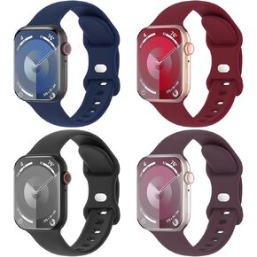 Arctime 4 Pack Silicone Bands Compatible with Apple Watch Band 38mm 40mm 41mm 42mm 44mm 45mm 49mm, Soft Sport Breathable Strap Replacement Wristbands for iWatch Ultra Series 9 8 SE 7 6 5 4 3 2 1