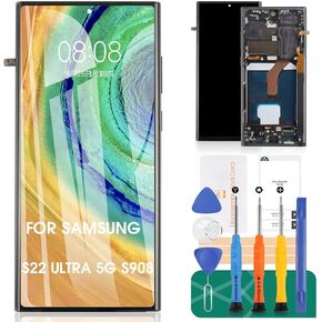قطع غيار شاشة أصلية لهاتف Galaxy S22 Ultra 5G لهاتف Samsung Galaxy S22 Ultra 5G LCD لهاتف Samsung S22 Ultra 5G قطع غيار مجمعة شاشة تعمل باللمس مع إطار SM-S908، SM-S908B