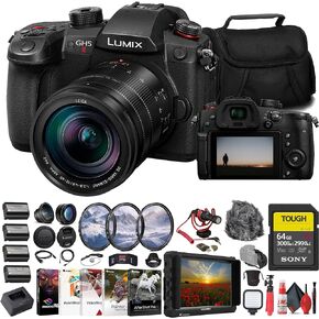 Panasonic Lumix GH5 II Mirrorless Camera with 12-60mm Lens (DC-GH5M2LK) + 4K Monitor + Sony 64GB Tough SD Card + Filter Kit + Wide Angle Lens + Telephoto Lens + Lens Hood + Charger + More (Renewed)