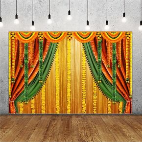 Lofaris India Pooja Photography Backdrop Puja Ganpati Pooja Traditional Mehndi Festival Background Diwali Decorations Wedding Party Marigold Garlands Photo Props 5x3ft in Kuwait