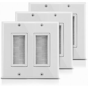 Fosmon 2-Gang Brush Style Passthrough Low Voltage Wall Plate - 1 Pack | Double Gang In-Wall Installation Faceplate Insert for Speaker Wires, Coaxial Cables, HDMI, or Network Phone Cord Routing in Kuwait