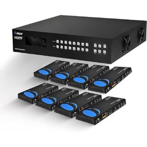 OREI 8X8 4K HDMI Matrix Switcher Extender - HDBaseT UltraHD 4K @ 60Hz 4:4:4 Over Single CAT5e/6/7 Cable with HDR, CEC & IR Control, RS-232 - Up to 400 Ft - Additional 8 Loop Out - 8 Receivers