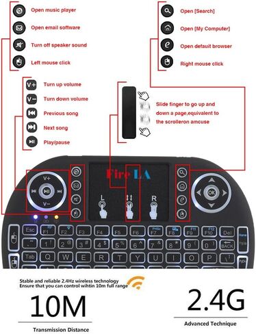 (Upgraded)Rii 2.4GHz Mini Wireless Keyboard with Touchpad,QWERTY,LED Backlit,Portable Keyboard for laptop/PC/Tablets/Windows/Mac/TV/Xbox/PS3/Raspberry Pi .(i8+ Black) in Saudi Arabia