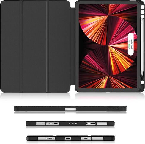 حافظة Soke New iPad Pro 11 2022/2021/2020 مع حامل أقلام - [حماية كاملة للجسم + الجيل الثاني من شحن قلم Apple + تنبيه/غفو تلقائي]، غطاء خلفي ناعم من مادة TPU لجهاز iPad Pro 2022 مقاس 11 بوصة (كتاب أسود) in Kuwait