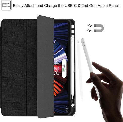 حافظة Soke New iPad Pro 11 2022/2021/2020 مع حامل أقلام - [حماية كاملة للجسم + الجيل الثاني من شحن قلم Apple + تنبيه/غفو تلقائي]، غطاء خلفي ناعم من مادة TPU لجهاز iPad Pro 2022 مقاس 11 بوصة (كتاب أسود) in Kuwait