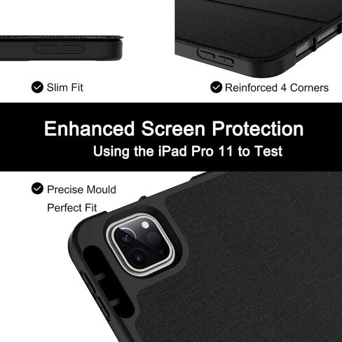 حافظة Soke New iPad Pro 11 2022/2021/2020 مع حامل أقلام - [حماية كاملة للجسم + الجيل الثاني من شحن قلم Apple + تنبيه/غفو تلقائي]، غطاء خلفي ناعم من مادة TPU لجهاز iPad Pro 2022 مقاس 11 بوصة (كتاب أسود) in Kuwait