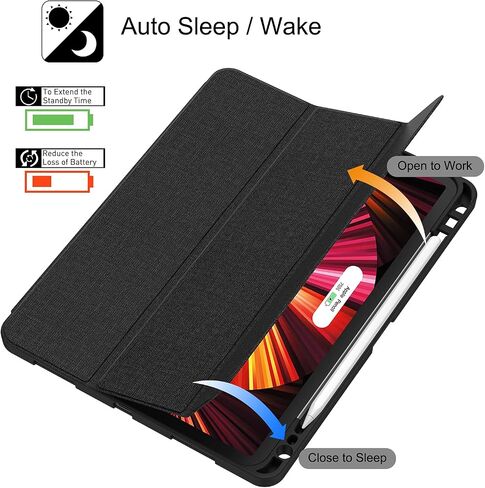حافظة Soke New iPad Pro 11 2022/2021/2020 مع حامل أقلام - [حماية كاملة للجسم + الجيل الثاني من شحن قلم Apple + تنبيه/غفو تلقائي]، غطاء خلفي ناعم من مادة TPU لجهاز iPad Pro 2022 مقاس 11 بوصة (كتاب أسود) in Kuwait
