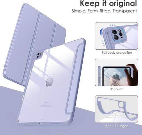 حافظة DTTOCASE لجهاز iPad Air الجيل الخامس / الرابع مقاس 10.9 بوصة (2022/2020)، حافظة iPad Pro مقاس 11 بوصة مع غطاء خلفي شفاف [حامل أقلام مدمج، النوم/الاستيقاظ التلقائي، حماية الكاميرا] - أزرق أرجواني in Kuwait