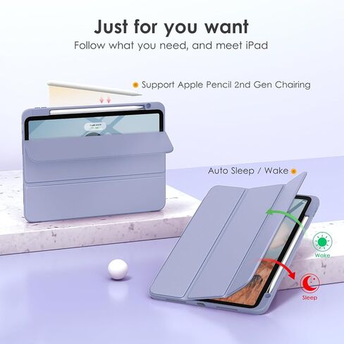 حافظة DTTOCASE لجهاز iPad Air الجيل الخامس / الرابع مقاس 10.9 بوصة (2022/2020)، حافظة iPad Pro مقاس 11 بوصة مع غطاء خلفي شفاف [حامل أقلام مدمج، النوم/الاستيقاظ التلقائي، حماية الكاميرا] - أزرق أرجواني in Kuwait