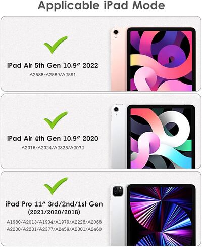 حافظة DTTOCASE لجهاز iPad Air الجيل الخامس / الرابع مقاس 10.9 بوصة (2022/2020)، حافظة iPad Pro مقاس 11 بوصة مع غطاء خلفي شفاف [حامل أقلام مدمج، النوم/الاستيقاظ التلقائي، حماية الكاميرا] - أزرق أرجواني in Saudi Arabia