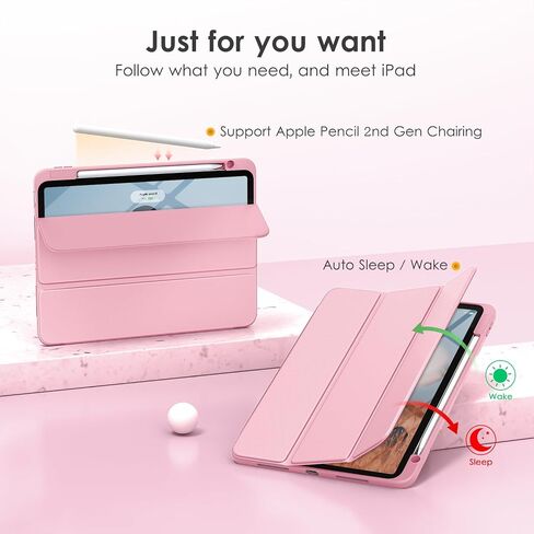 حافظة DTTOCASE لجهاز iPad Air الجيل الخامس / الرابع مقاس 10.9 بوصة (2022/2020)، حافظة iPad Pro مقاس 11 بوصة مع غطاء خلفي شفاف [حامل أقلام مدمج، النوم/الاستيقاظ التلقائي، حماية الكاميرا] - أزرق أرجواني in Saudi Arabia