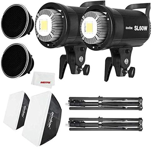 Godox SL-60W LED Video Light and Softbox,Light Stand,Honeycomb Grid Compatible Film Studio Photography Studio (2PCS) in Saudi Arabia