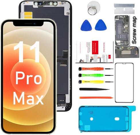 جودفيكسر شاشة LCD بديلة لجهاز ايفون 11 برو ماكس مقاس 6.5 انش مع ادوات اصلاح كاملة، تدعم (خاصية التعرف على الوجه واللمس ثلاثي الابعاد) in Kuwait