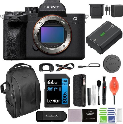 حزمة كاميرا رقمية بدون مرآة Sony a7 IV مع بطاقة ذاكرة Lexar سعة 64 جيجابايت وحقيبة ظهر والمزيد| سوني ألفا 7 الرابع in Kuwait
