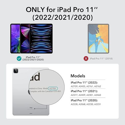 ESR for iPad Pro 11 Inch Case, iPad Pro 11 Folio Case (2022/2021/2020, 4th/3rd/2nd Generation), Convenient Magnetic Attachment, 2-Way Stand, Full Pencil 2 Support, Rebound Magnetic Case, Black in Saudi Arabia