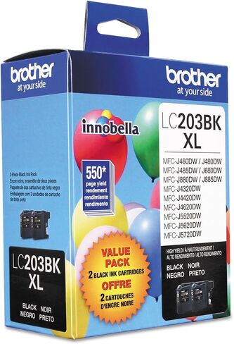 بروذر خراطيش حبر اسود اصلية عالية الانتاجية، LC2032PKS، عبوة من قطعتين، تتضمن خرطوشتين من الحبر الاسود، إنتاجية صفحات تصل الى 550 صفحة/خرطوشة، LC203 in Kuwait